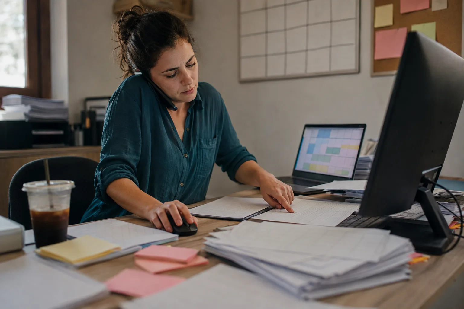 Rezervasyon görevlisi basılı listeyi ekrandaki tabloyla karşılaştırıyor