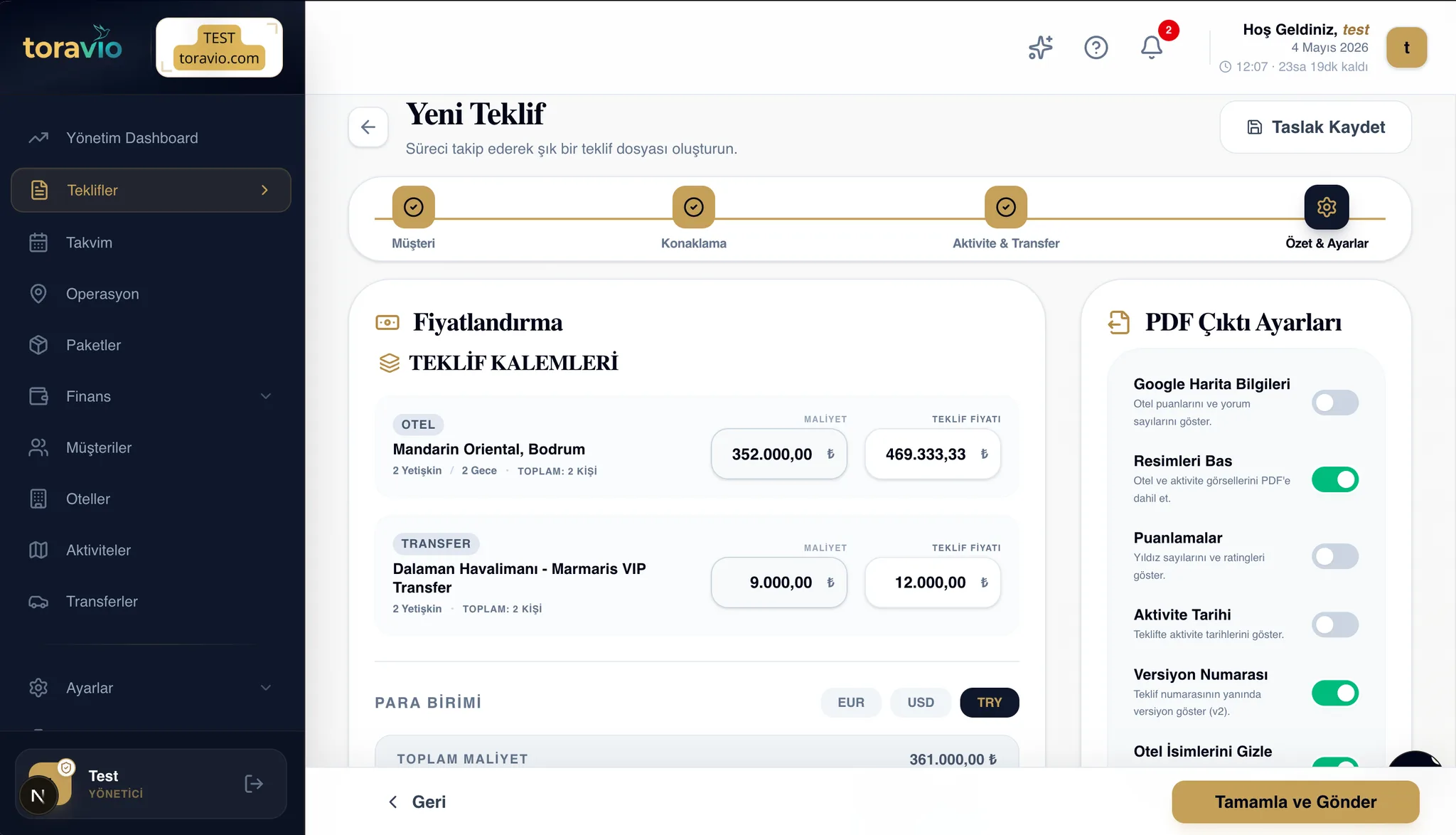 Teklif sihirbazı ekran görüntüsü