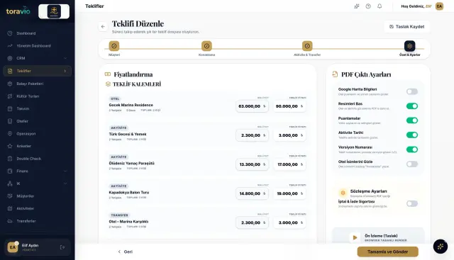 Teklif sihirbazı ekranı